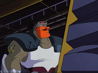 Grin smashing a super smart, evil computer
