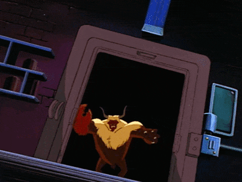 a bizarre lifeform with the body of a bear, horns of a bull, right foot of a chicken, right claw of a lobster, and the face of a biological nightmare
