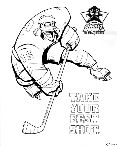Mallory in hockey gear, captioned 'Take your best shot.'
